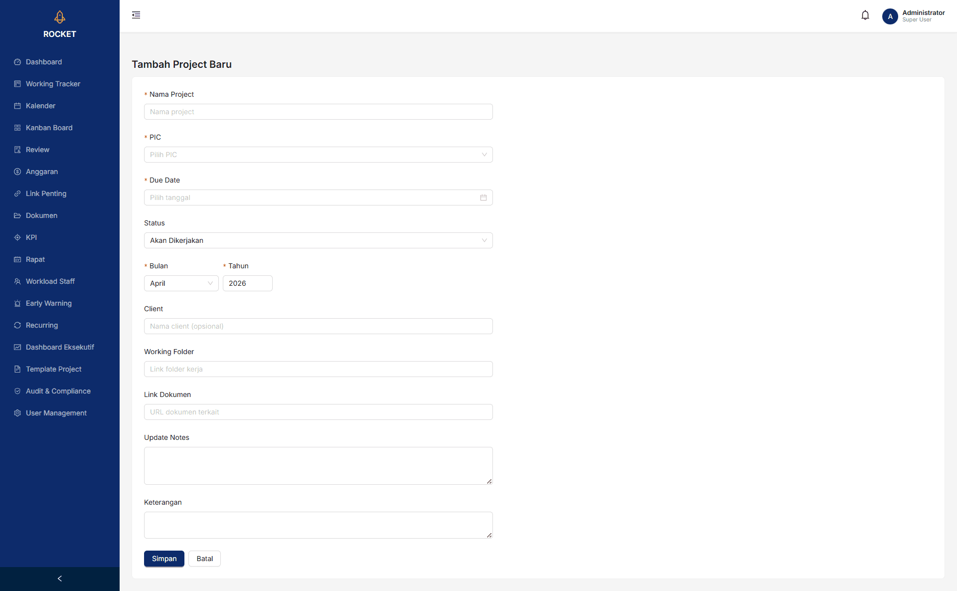 ROCKET — Corporate Project & Budget Management System screenshot 2